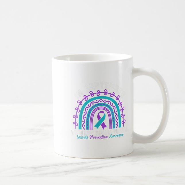 In September We Wear Teal Purple Ribbon Suicide Pr Coffee Mug (Right)