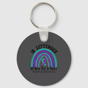 In September We Wear Teal Purple Ribbon Suicide Pr Keychain
