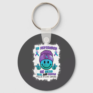 In September We Wear Teal Purple Ribbon Suicide Pr Keychain