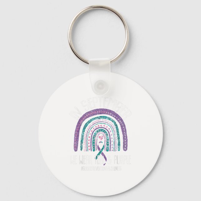 In September We Wear Teal Purple Ribbon Suicide Pr Keychain (Front)
