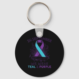 In September We Wear Teal Purple Ribbon Suicide Pr Keychain