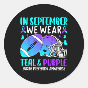In September We Wear Teal Purple Ribbon Tackle Foo Classic Round Sticker