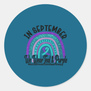 In September Wear Teal And Purple Rainbow Suicide  Classic Round Sticker