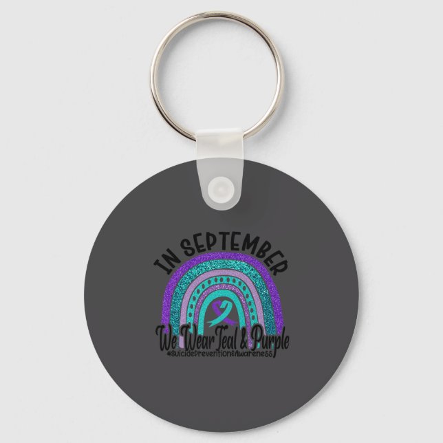 In September Wear Teal And Purple Rainbow Suicide  Keychain (Front)