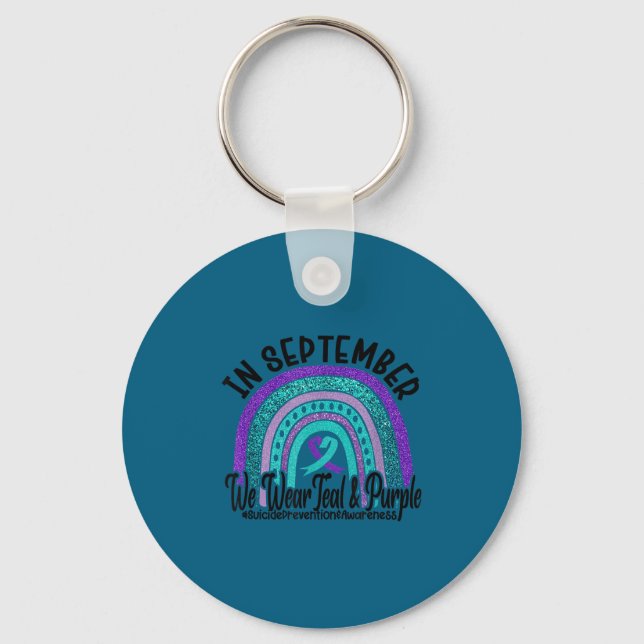 In September Wear Teal And Purple Rainbow Suicide  Keychain (Front)