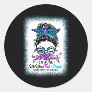 In September Wear Teal And Purple Suicide Preventi Classic Round Sticker