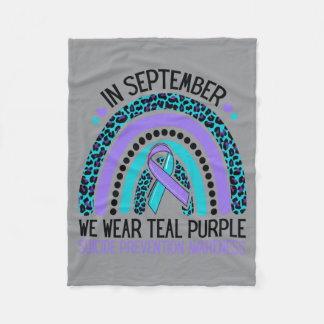 In September Wear Teal Purple Ribbon Awareness Fleece Blanket