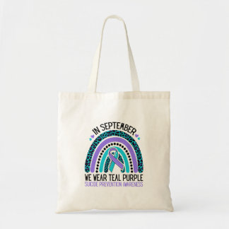 In September Wear Teal Purple Ribbon Awareness Tote Bag
