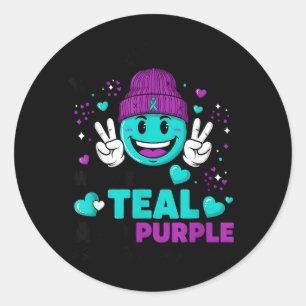 In September Wear Teal Purple Ribbon Prevention Classic Round Sticker