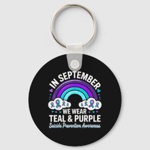 In September Wear Teal Purple Ribbon Suicide Keychain