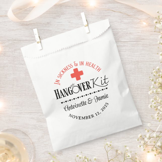 In Sickness & Health Wedding Hangover Kit Red|Blk Favour Bag (Clipped)