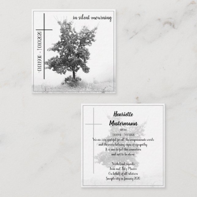 In silent mourning - tree on meadow 2.0 enclosure card (Front/Back)