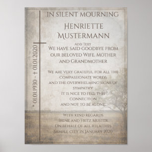 In silent mourning - tree on meadow vintage poster