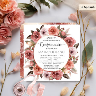 In Spanish, Confirmation, Rose Gold Floral Invitation