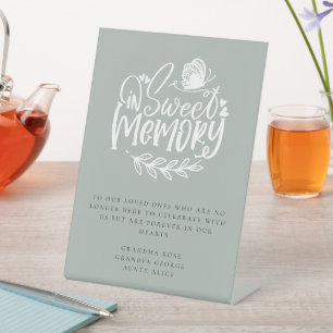 In Sweet Memory Script Memorial Wedding Sage Green Pedestal Sign
