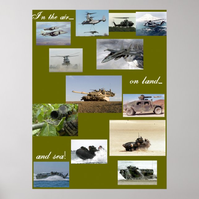 In the air on land and by sea poster (Front)