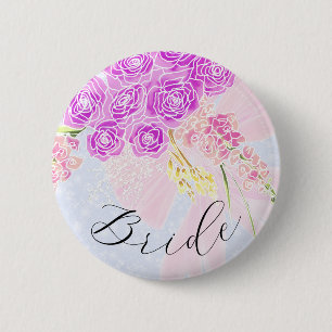 In the Blue-Pink Sheer Bow and Bouquet-Brides 2 Inch Round Button