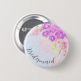 In The Blue-Sweet Pink Bow Bouquet bridesmaid 2 Inch Round Button