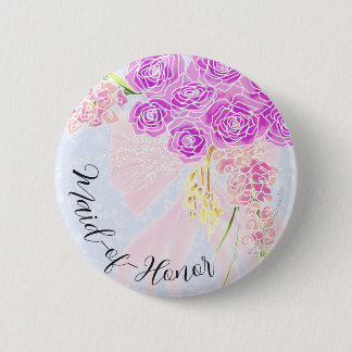 In The Blue-Sweet Pink Bow Bouquet Maid-of-Honour 2 Inch Round Button