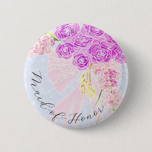 In The Blue-Sweet Pink Bow Bouquet Maid-of-Honour  2 Inch Round Button