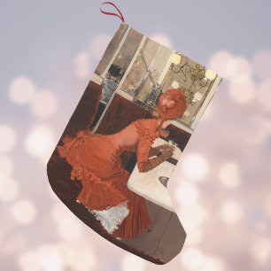In the Cafe Vintage Paris Scene by Fernand Lungren Small Christmas Stocking