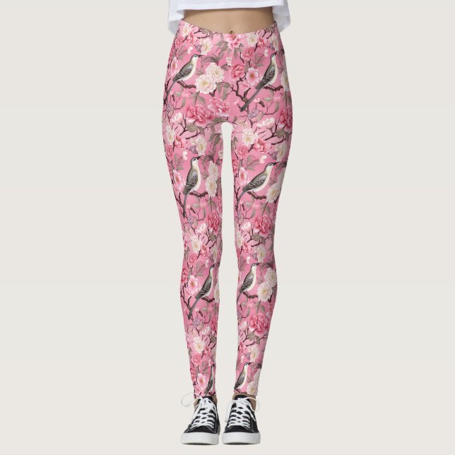 In the Cherry Blossoms Pink Chinoiseries Leggings  (Front)