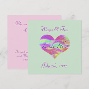In the Flow of Love Pink Green Heart Save The Date