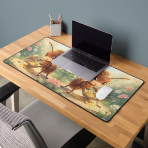 In the Footsteps of Floral Gold Desk Mat