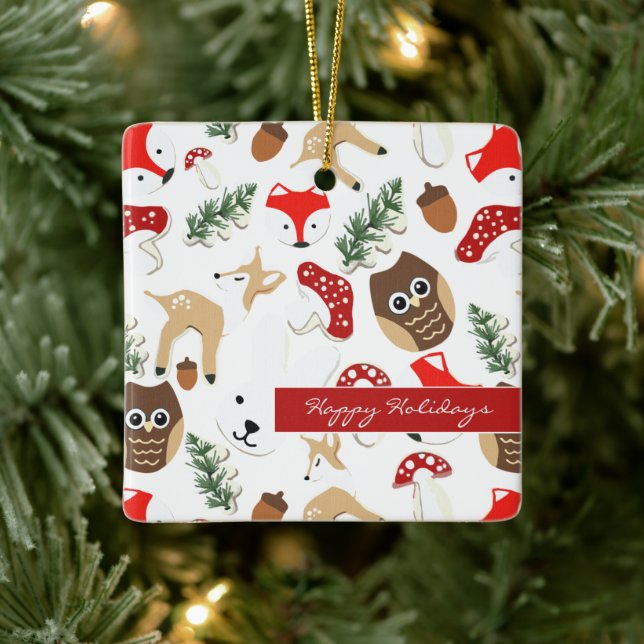 In the Forest Christmas Holidays Pattern Ceramic Ornament (Tree)