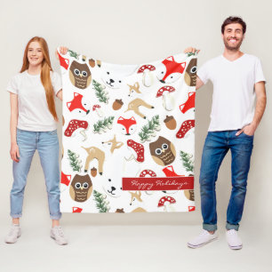 In the Forest Christmas Holidays Pattern Fleece Blanket