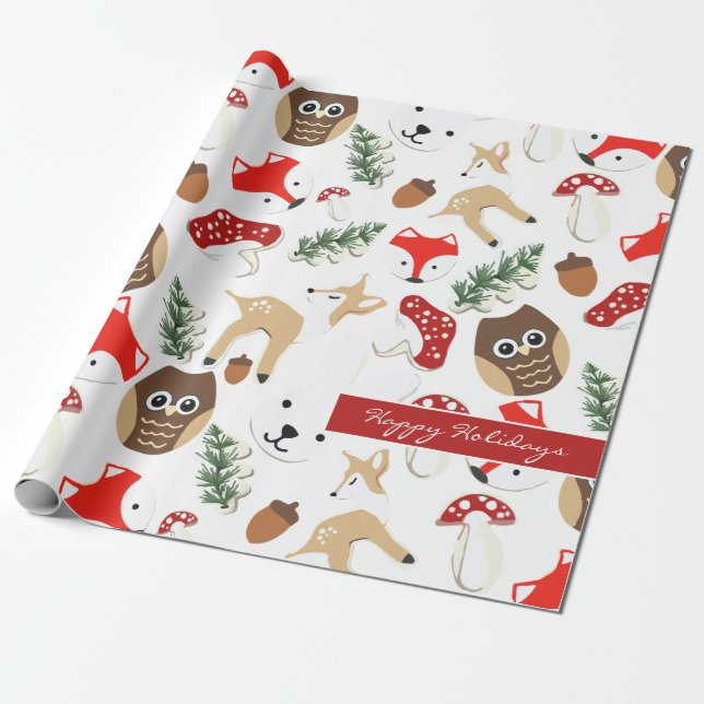 In the Forest Christmas Holidays Pattern Wrapping Paper (Unrolled)