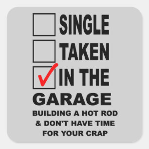 IN THE GARAGE BUILDING A HOT ROD SQUARE STICKER