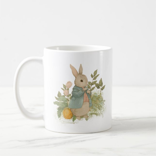 in the garden cute rabbit in a suit coffee mug (Left)