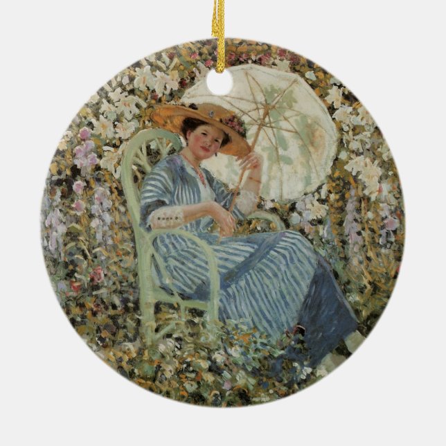 In the Garden, Giverny by Frederick Frieseke Ceramic Ornament (Back)