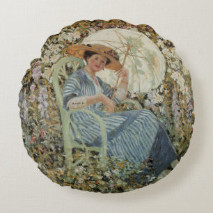 In the Garden, Giverny by Frederick Frieseke Round Pillow