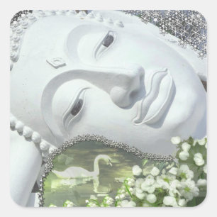 In the Garden - Quan Yin & Flowers Square Sticker