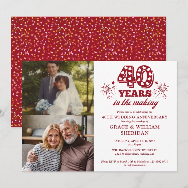 In The Making 40th Wedding Anniversary 2 Photo Invitation (Front/Back)