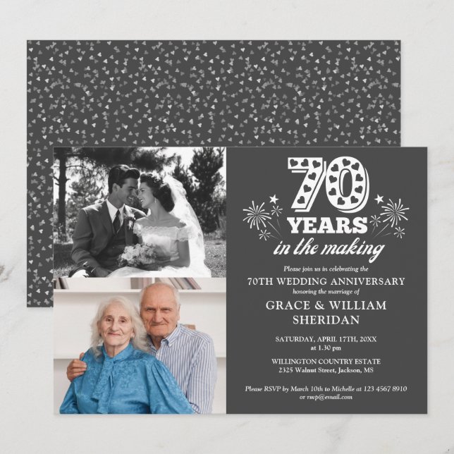 In The Making 70th Wedding Anniversary 2 Photo Invitation (Front/Back)