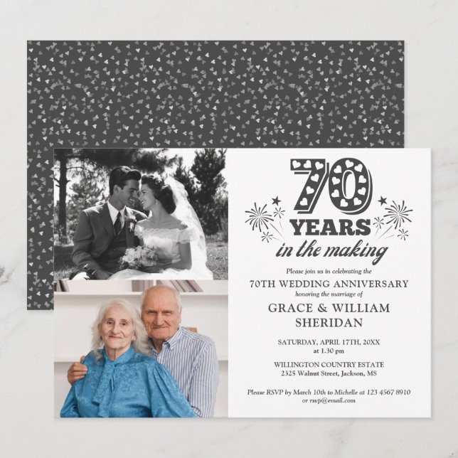 In The Making 70th Wedding Anniversary 2 Photo Invitation (Front/Back)