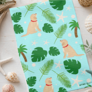 In the Ocean Blue Tropical Pups Kitchen Towel