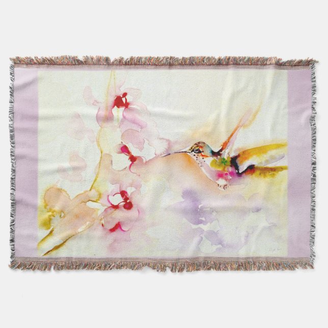 "In the Pink" Hummingbird Print Throw Blanket (Front)
