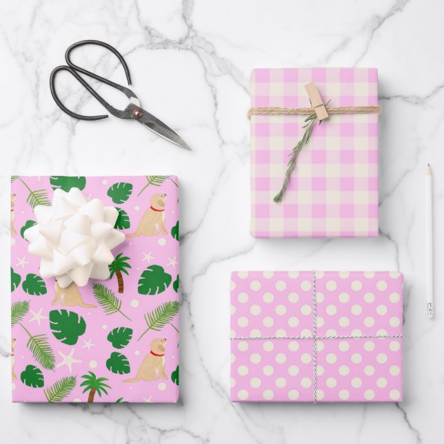 In the Pink Tropical Pups Gift Wrap Set of 3 (Front)