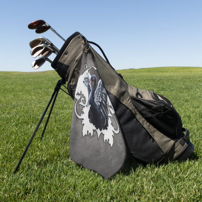 In the shadow of elegance: A black swan. Golf Towel (Green)