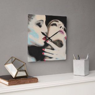 'In the Shadows' Painting on a Square Wall Clock