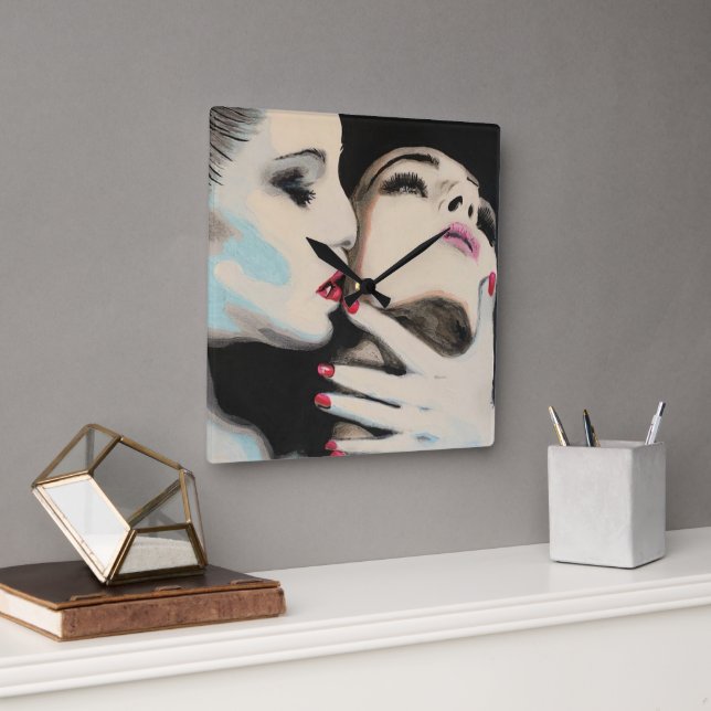 'In the Shadows' Painting on a Square Wall Clock (Office)