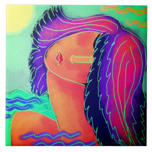In the Sun Abstract Portrait of a Woman Tile