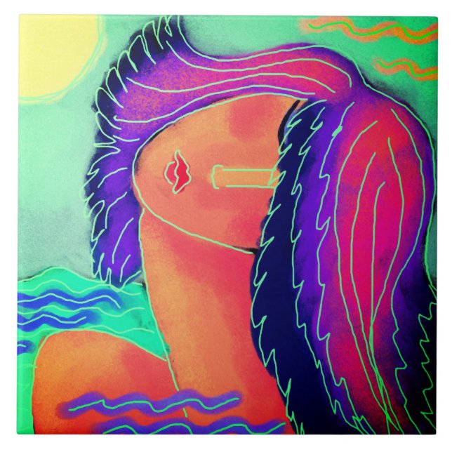 In the Sun Abstract Portrait of a Woman Tile (Front)