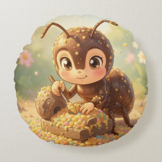 In the Tracks of Floral Gold.3 Round Pillow