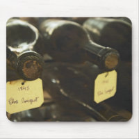In the underground wine cellar: lying bottles in