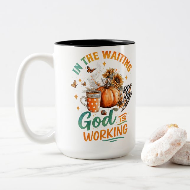 In The Waiting...  Two-Tone Coffee Mug (With Donut)